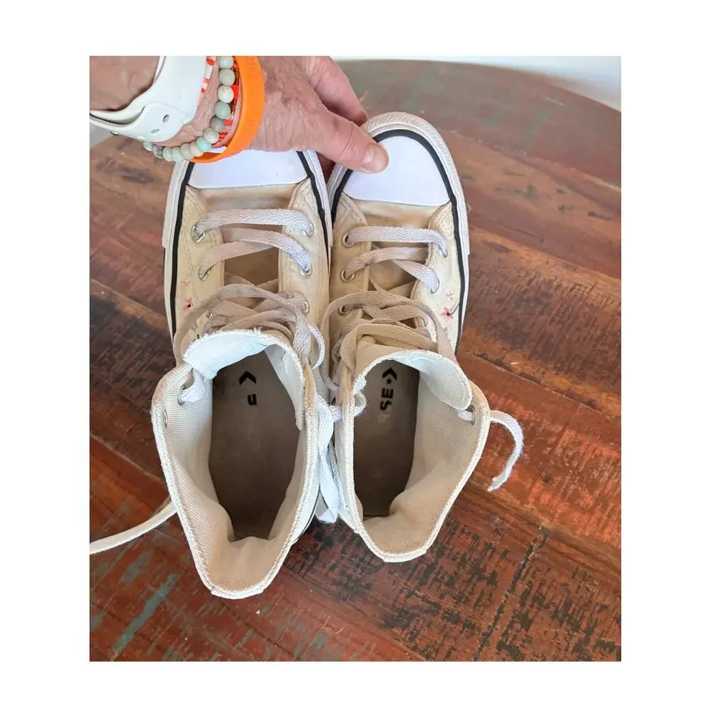 Chuck Taylor All Star Hi Top Sneakers Off White Pink Black Butterflies Flowers 4